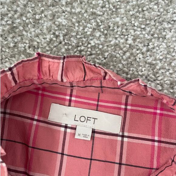 Loft Plaid Ruffle Shirt Long Sleeve Button Preppy Academia Womens Size Medium - Picture 9 of 14